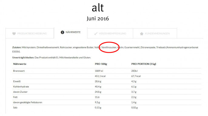 alt: Zutaten + Nährstoffe, Kekse Vanille, amapur.de, 6/2016