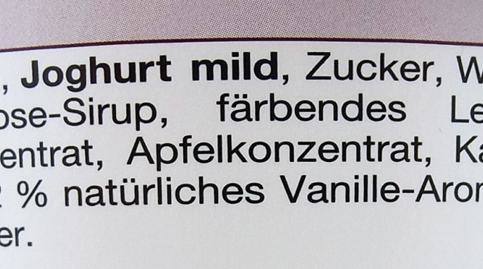 Bezeichnung + Zutaten, Gutes Land Quarkiger Genuss Vanille
