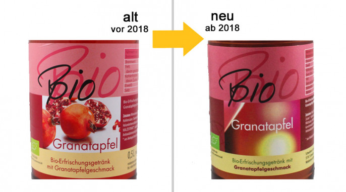 Etikett, Schwollener Bio Granatapfel, vor 2018; neu: ab 2018