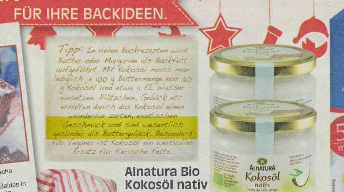 Werbung für Alnatura Bio Kokosöl, Edeka Herkules Angebotsprospekt vom 21.-26.11.2016, Seite 10