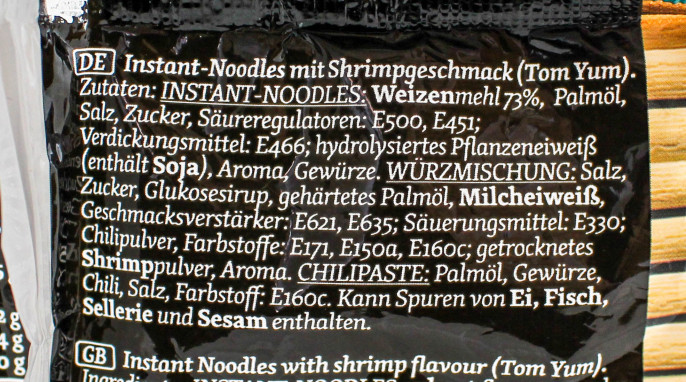Zutaten, Bon Asia Instant Noodles Shrimp Flavour