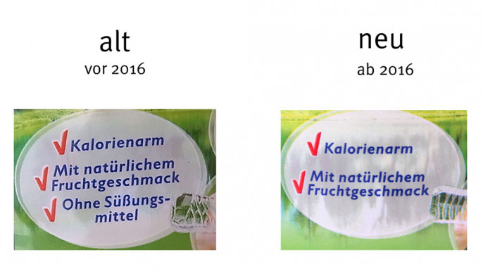 alt: Clean Label, Vitrex Apfel, vor 2016; neu: Clean Label, Vitrex Apfel, nach 2016 Zutaten, Vitrex Apfel