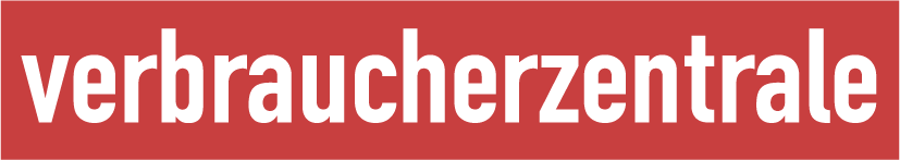 Logo der Verbraucherzentrale, Schriftzug "Verbraucherzentrale" in weiß auf rotem Grund