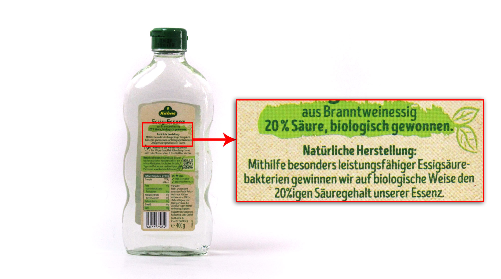 Werbung für EssigEssenz auf kuehne.de Lebensmittelklarheit