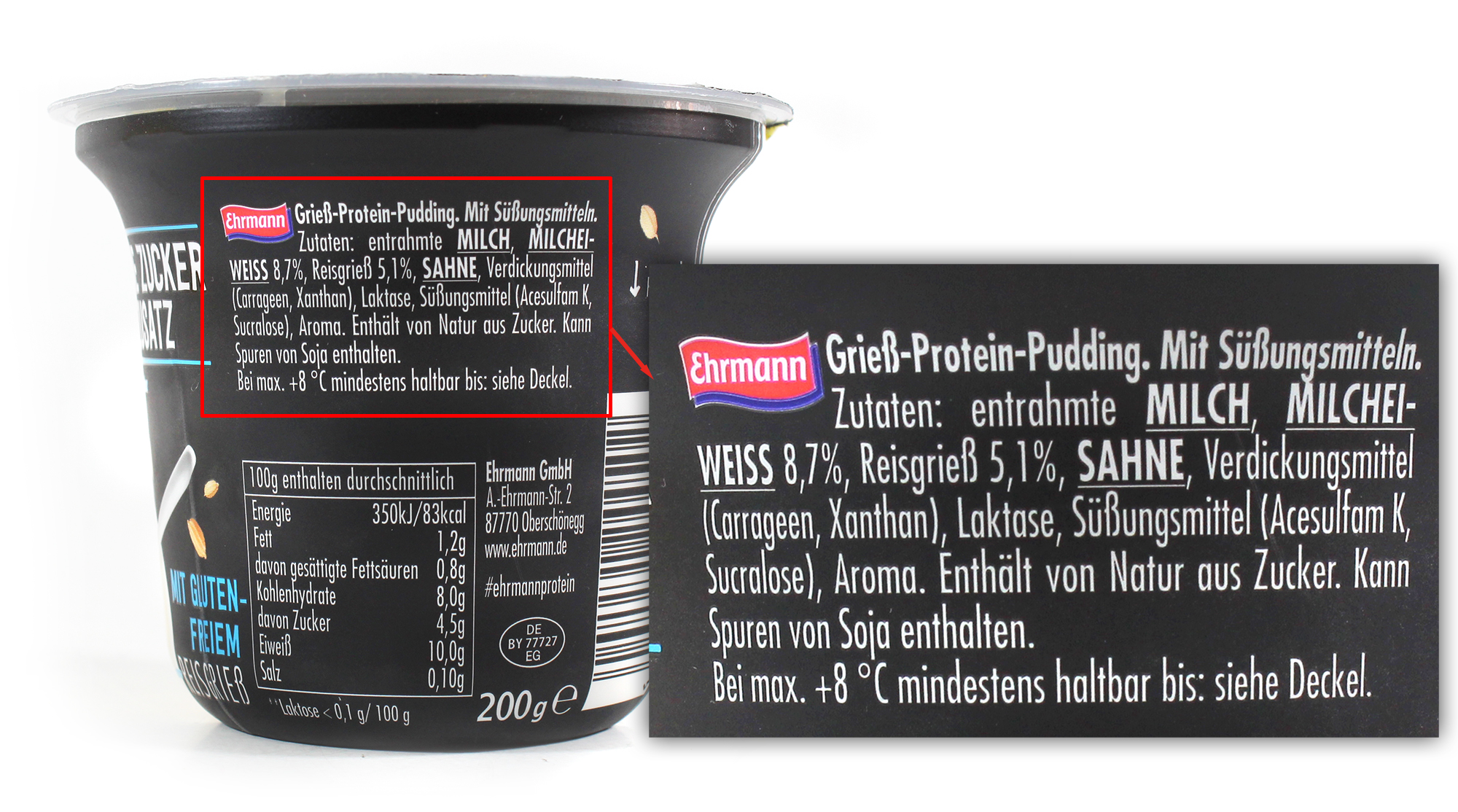 Ehrmann High Protein Grieß Pudding Natur Lebensmittelklarheit