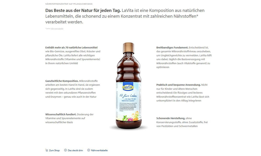 Angebot „LaVita Fit fürs Leben“ auf lavita.de Lebensmittelklarheit