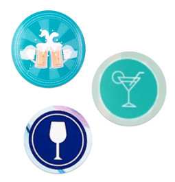 Piktogramme der Anti-Katermittel: Bierkrüge, Cocktailglas, Weinglas