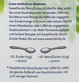 "Stevia Zucker" von Nordzucker, Dosierungsangabe