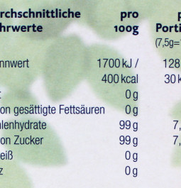 "Stevia Zucker" von Nordzucker, Nährwerte