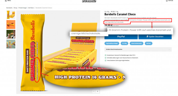 Angebot Barebells Soft Protein Bar, Beispiel Sorte Caramel Choco auf barebells.de, 20.01.2023 