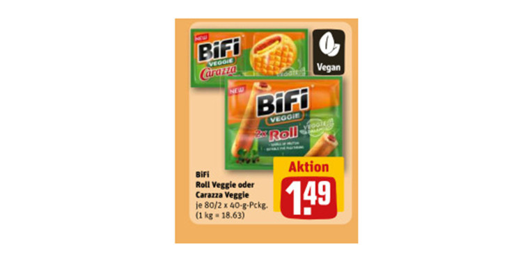 Angebot Bifi Veggie Roll und Bifi Veggie Carazza, Rewe-Angebotsprospekt KW 45/2023 ab 06.11.2023 