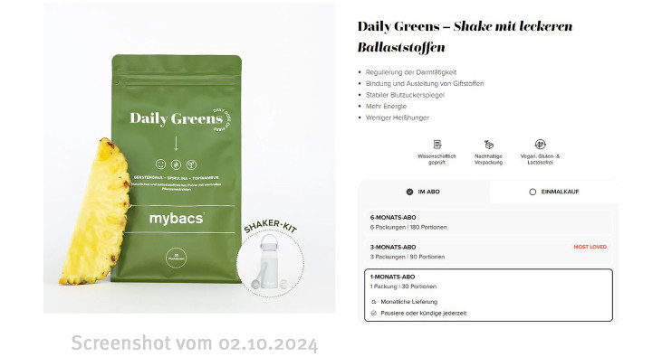 Angebot, mybacs Daily Greens, Mybacs.com, 02.10.2024