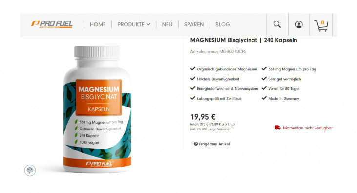 Magnesium Bisglycinat, Profuel.de, 04.03.2025 