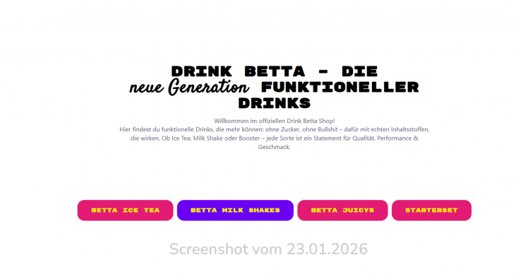Homepage, Drinkbetta.de, 23.01.2026
