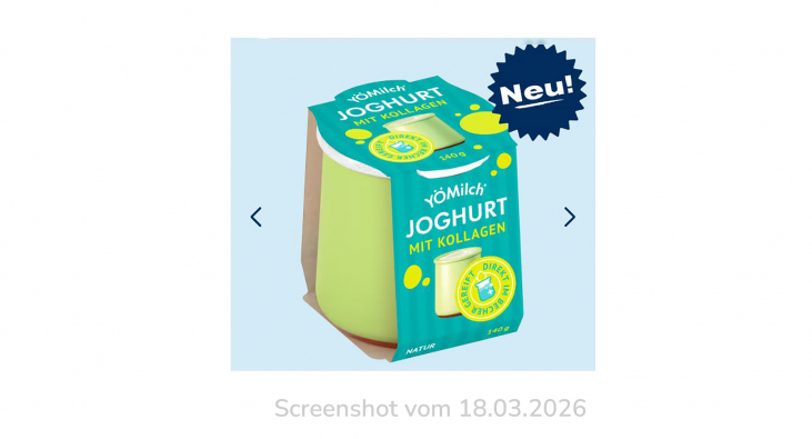 YöMilch Joghurt mit Kollagen, Yomilch.de, 18.03.2026 YöMilch Joghurt mit Kollagen, Yomilch.de, 18.03.2026