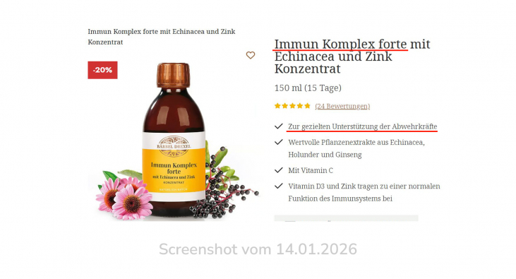 Immun Komplex forte mit Echinacea und Zink Konzentrat, baerbel-dexel.de, 14.01.2026 Immun Komplex forte mit Echinacea und Zink Konzentrat, baerbel-dexel.de, 14.01.2026