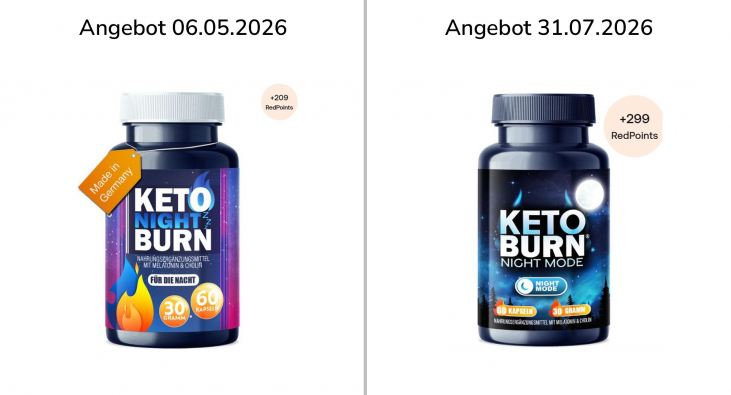 alt: Angebot, Keto Night Burn, Shop-Apotheke.com, 06.05.2026; neu: Keto Burn Night Mode, 31.07.2026 alt: Angebot, Keto Night Burn, Shop-Apotheke.com, 06.05.2026; neu: Keto Burn Night Mode, 31.07.2026