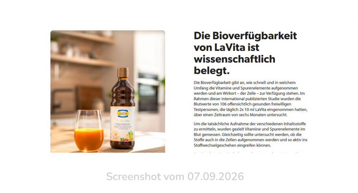 Werbung Bioverfügbarkeit, lavita.com, 07.09.2026 Werbung Bioverfügbarkeit, lavita.com, 07.09.2026