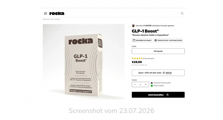 Rocka GLP-1 Boost, rockanutrition.de, 23.07.2026