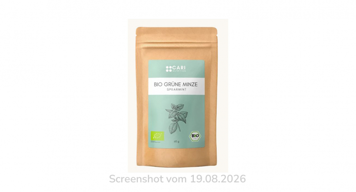 Bio Grüne Minze Spearmint, carinutrition.de, 19.08.2026 Bio Grüne Minze Spearmint, carinutrition.de, 19.08.2026