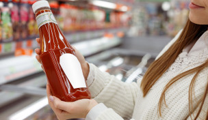 Frau mit Ketchupflasche