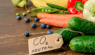 Gemüse mit Etikett CO2 neutral