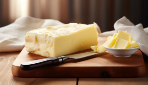 Butter, auf einem Brett angerichtet