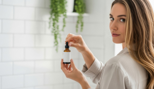 Frau mit Pipettenfläschchen