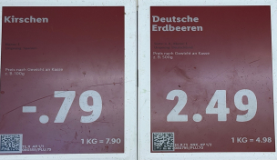 Preisauszeichnung Erdbeeren/Kirschen