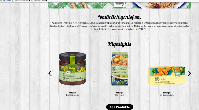 Werbung für Naturgut-Produkte „Highlights“ auf penny.de, Screenshot vom 20.04.2017