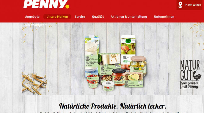 Werbung für die Marke Naturgut auf penny.de, Screenshot vom 25.08.2016