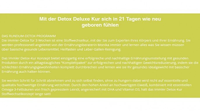 Beschreibung, Immler Detox Deluxe 21 Tage Stoffwechselkur, naturprodukteimmler.com, 18.03.2020