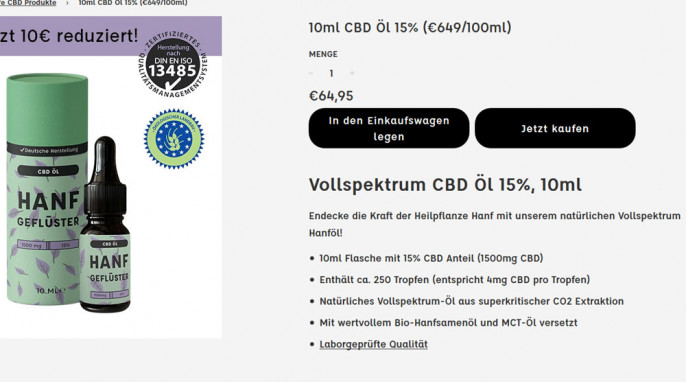 Hanfgeflüster Vollspektrum CBD Öl 15 Prozent, hanfgeflüster.de, 16.04.2020 