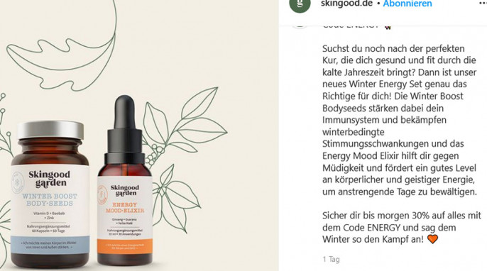 Werbung Skingood garden, Winter Energy Set, Instagram, 27.01.2021 