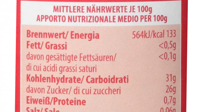 Nährwerte laut Abbildung auf amazon.de, Biogusti Erdbeeren Fruchtaufstrich, 17.05.2021