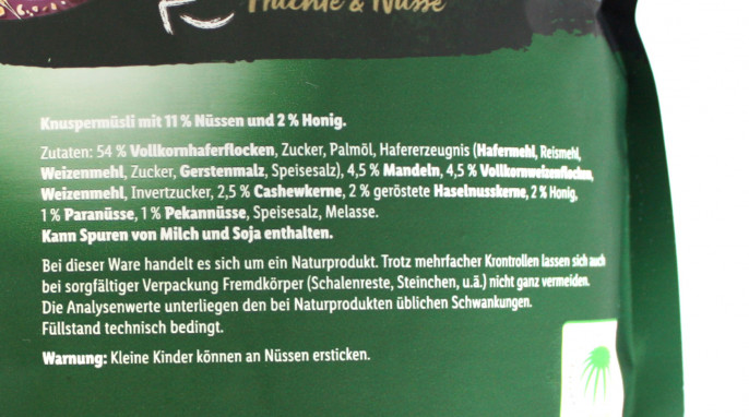 Bezeichnung + Zutaten, Crownfield Premium Knuspermüsli Honig Nuss