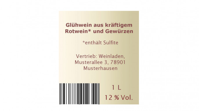 Glühwein ohne Zutatenliste, anbieterneutral, Rückseitenetikett
