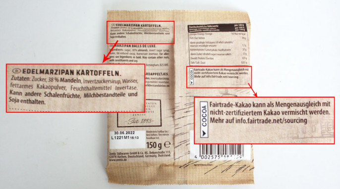 Rückseite, Zentis Edelmarzipan Kartoffeln Premium