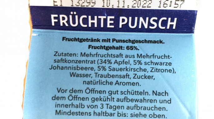 Bezeichnung + Zutaten, Solevita Früchte Punsch