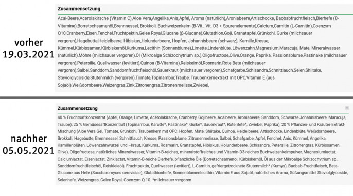 alt: Zutaten, Cellagon aurum, cellagon.de, 19.03.2021; neu: 05.05.2021