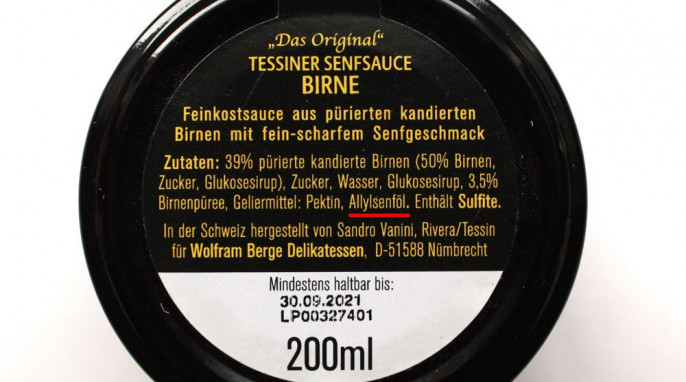 Zutaten, Tessiner Senfsauce, Beispiel Fruchtart Birne