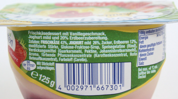 Bezeichnung + Zutaten, Ehrmann Obstgarten Vanilla Erdbeere
