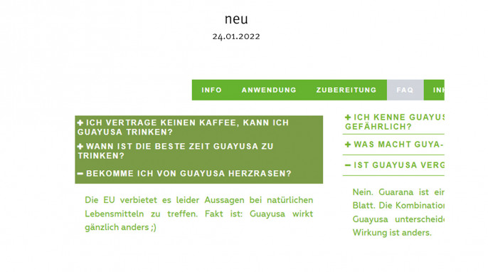 neu: FAQs, Guy Pure Guayusa EnergyTea, drinkuya.com, 24.01.2022