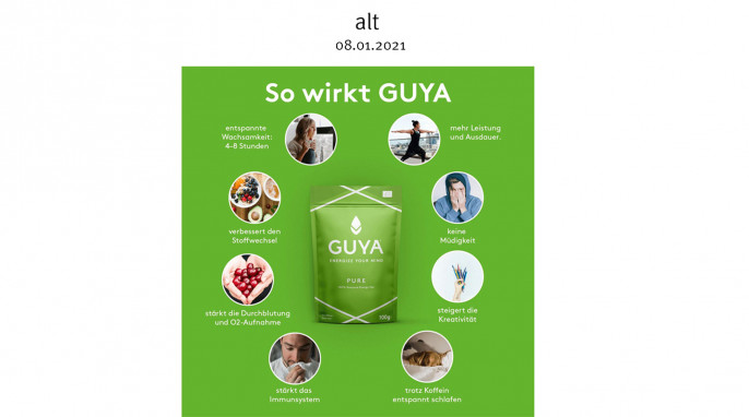 alt: Werbeaussagen, Guy Pure Guayusa EnergyTea, drinkuya.com, 08.01.2021 