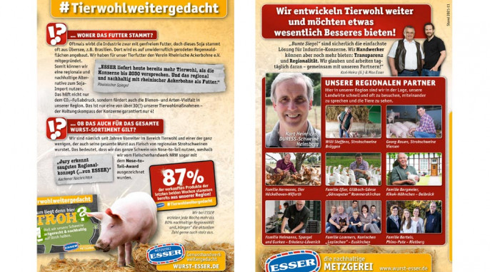 Metzgerei Esser, Flyer vierseitig „#Tierwohlweitergedacht“, Seiten 3+4