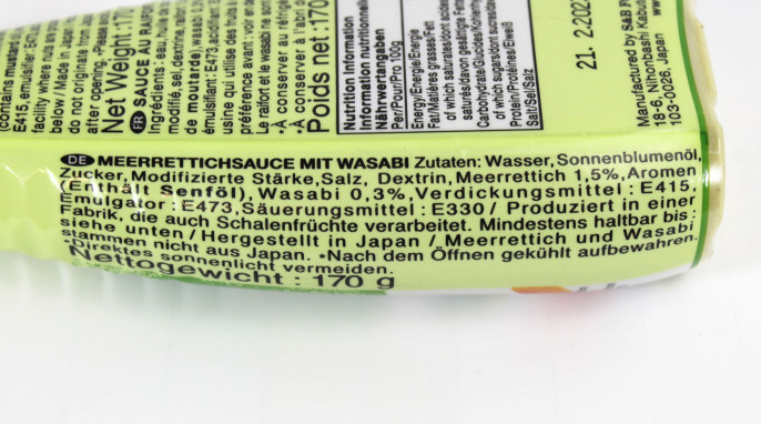 Zutaten, Original S & B Wasabi Sauce