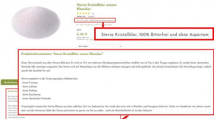 Angebot‚ Stevia kristallklar unsere Klassiker“, dein-naturshop.de, 16.06.2021