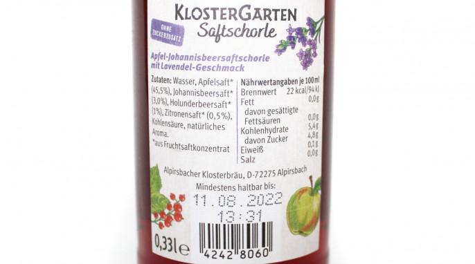 Zutaten, Alpirsbacher Klostergarten Saftschorle 