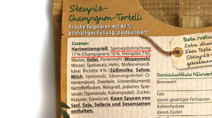 Zutaten, Steinhaus Steinpilz-Champignon-Tortelli, ab 11/2021