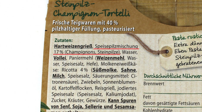 Zutaten, Steinhaus Steinpilz-Champignon-Tortelli, bis 11/2021